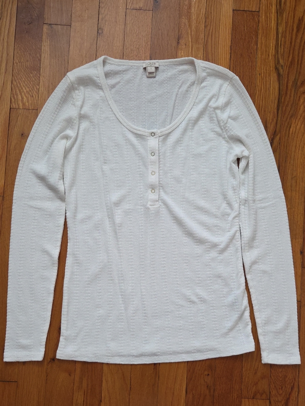 J. Crew Cream Waffle-Knit Long Sleeve Henley Top